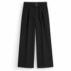 Men's Black Wide-Leg Belted Trousers