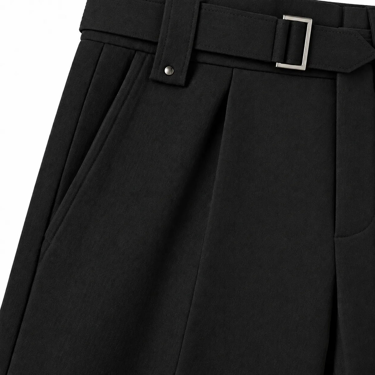 Men's Black Wide-Leg Belted Trousers