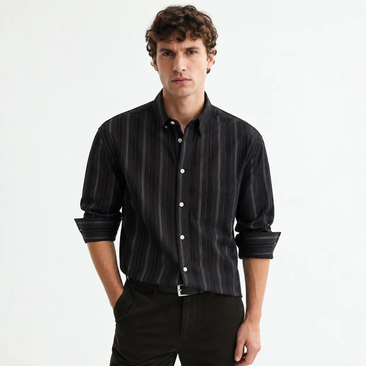 Black Textured Modern Fit Shirt