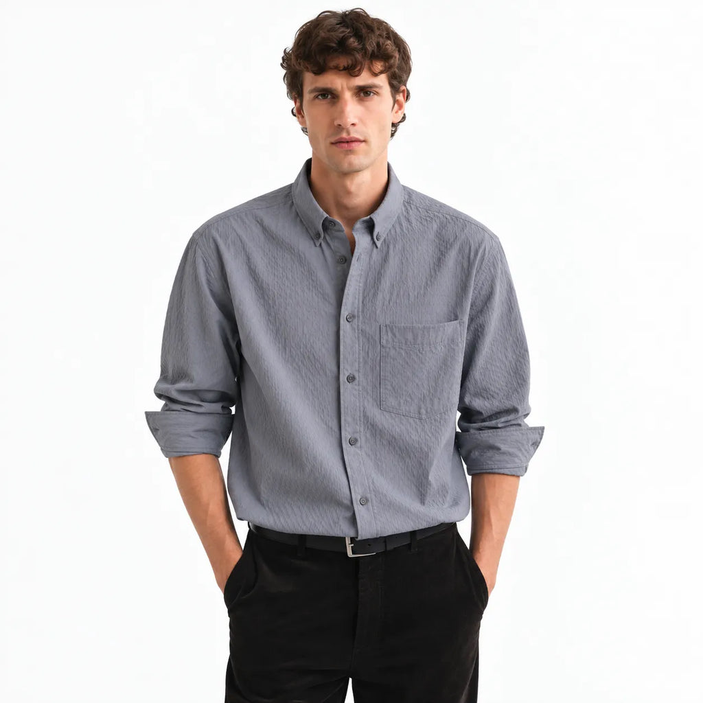 Grey Textured Modern Fit Shirt