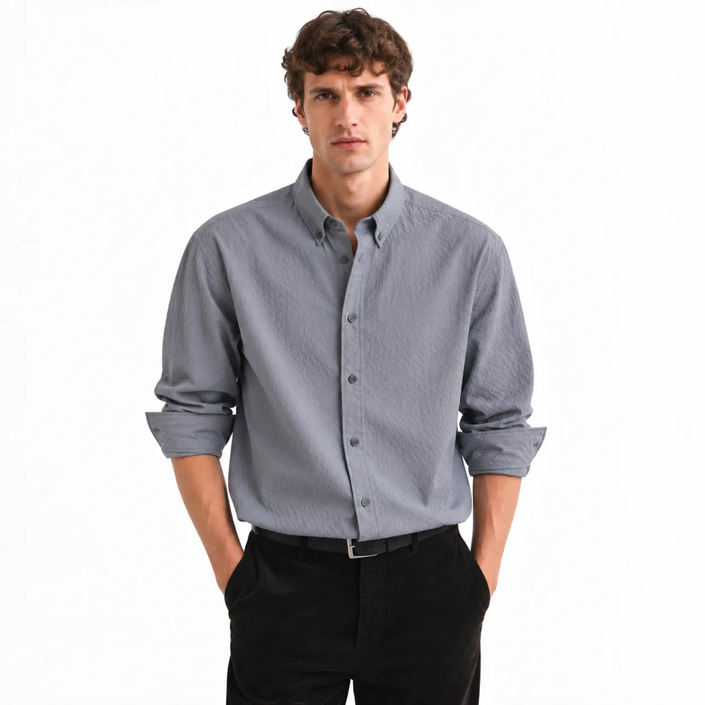 Grey Textured Modern Fit Shirt