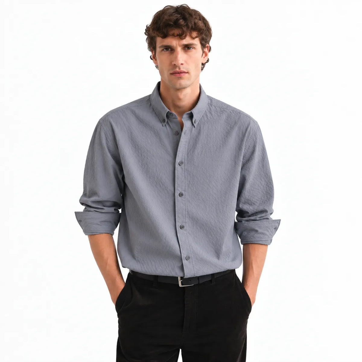Grey Textured Modern Fit Shirt