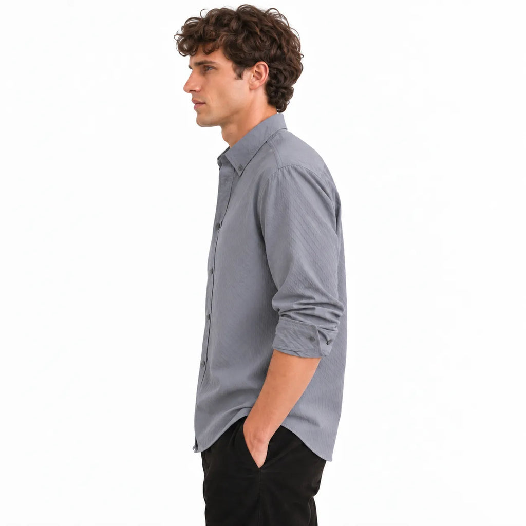 Grey Textured Modern Fit Shirt