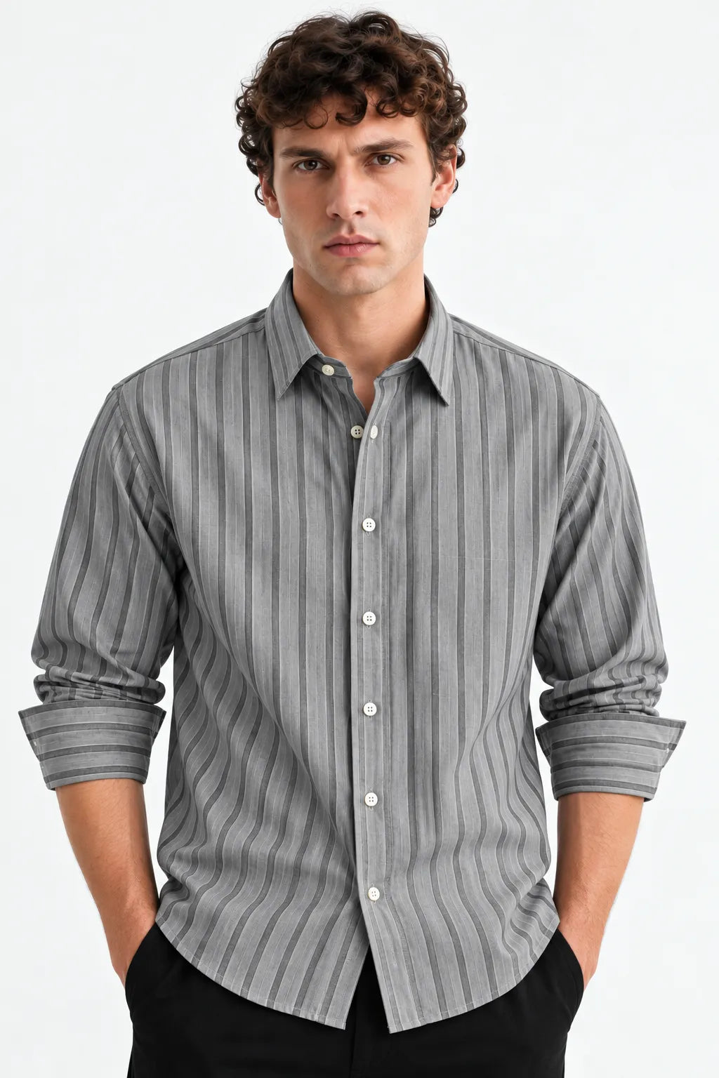 Grey Striped Modern Fit Shirt