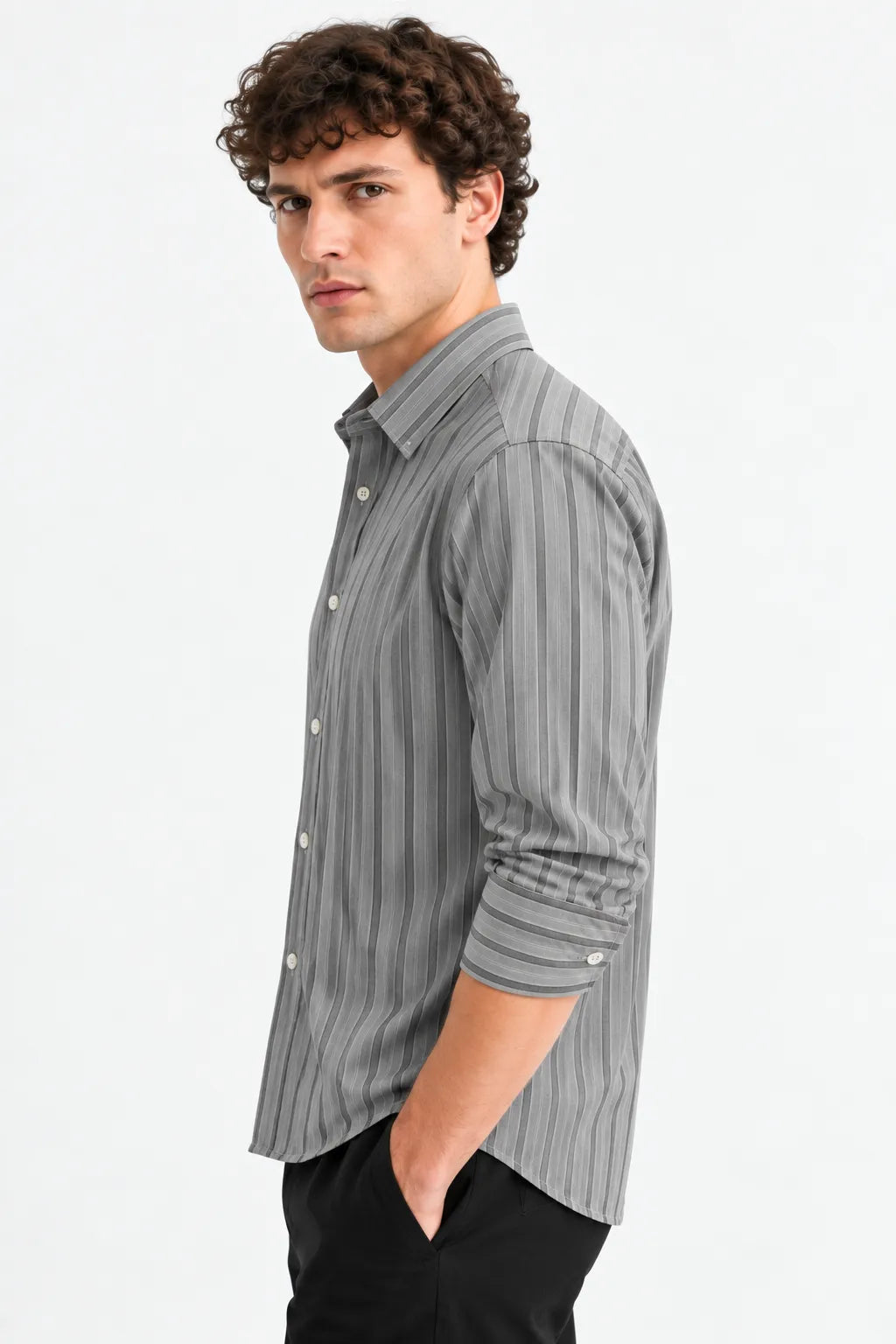 Grey Striped Modern Fit Shirt