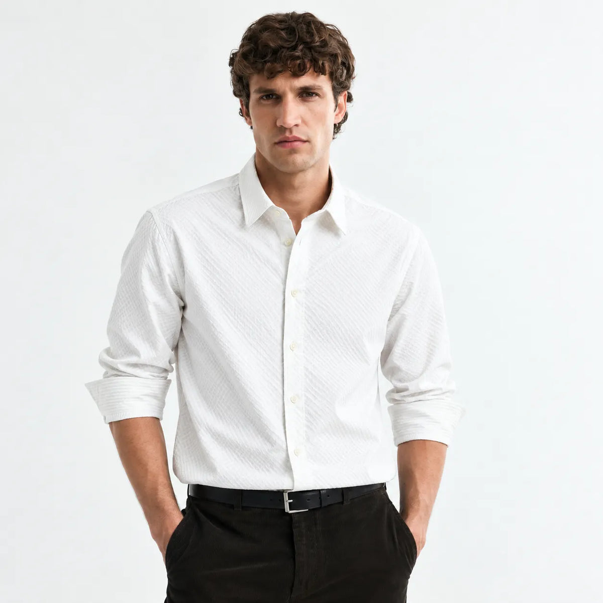 White Textured Full-Sleeve Shirt