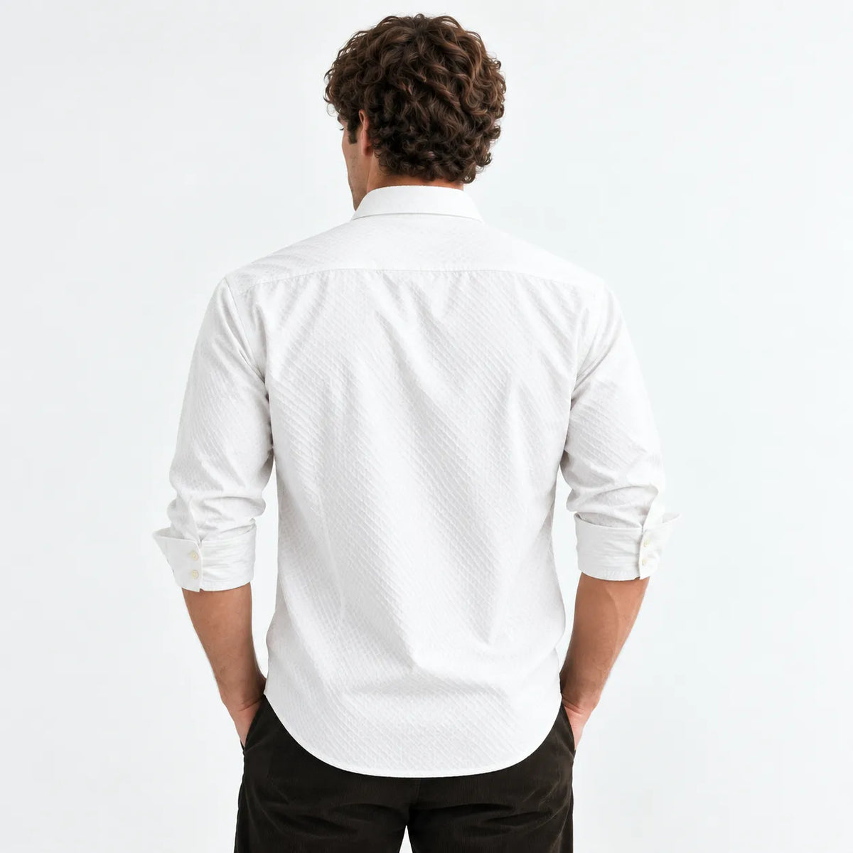 White Textured Full-Sleeve Shirt