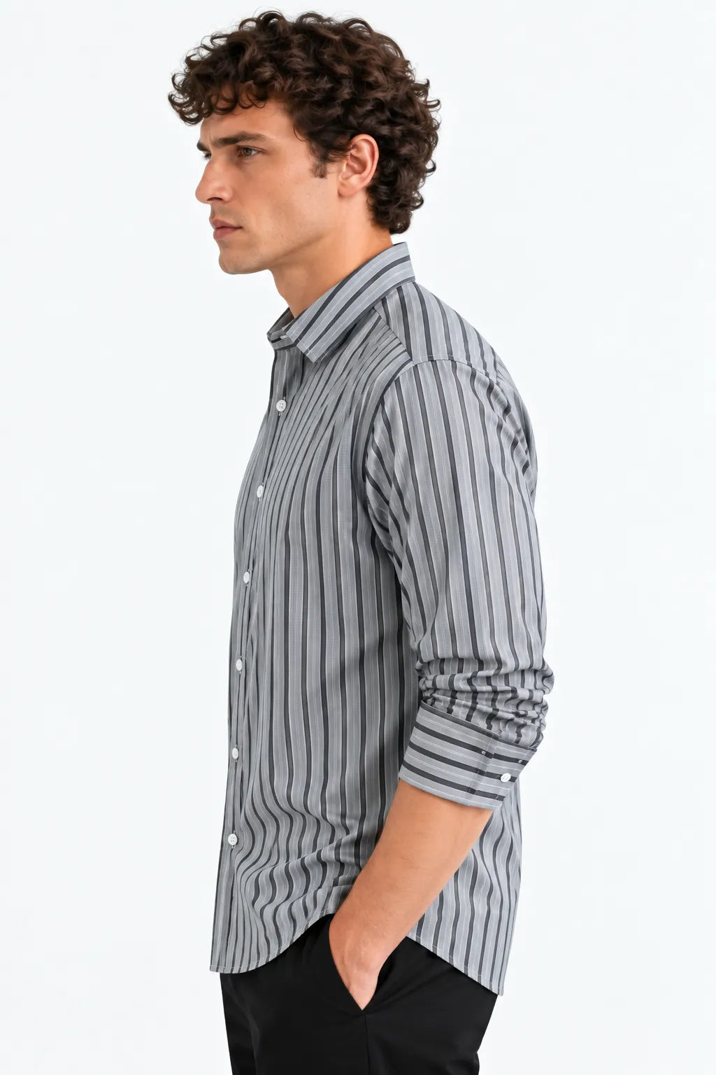 Black & White Striped Modern Fit Shirt