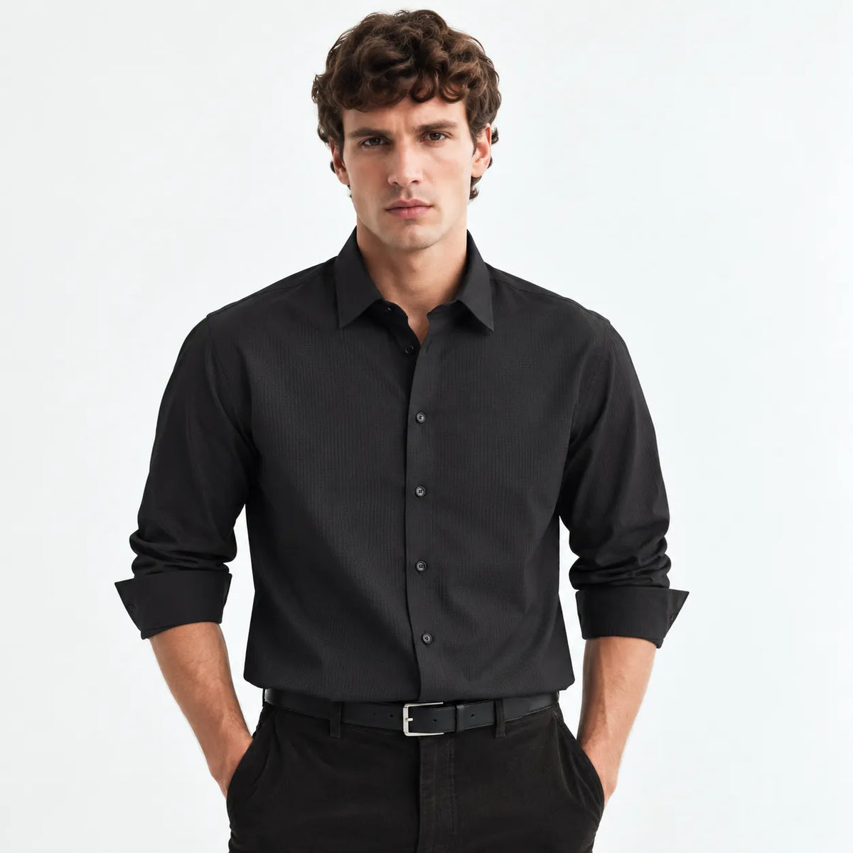 Men’s Black Textured Full-Sleeve Shirt