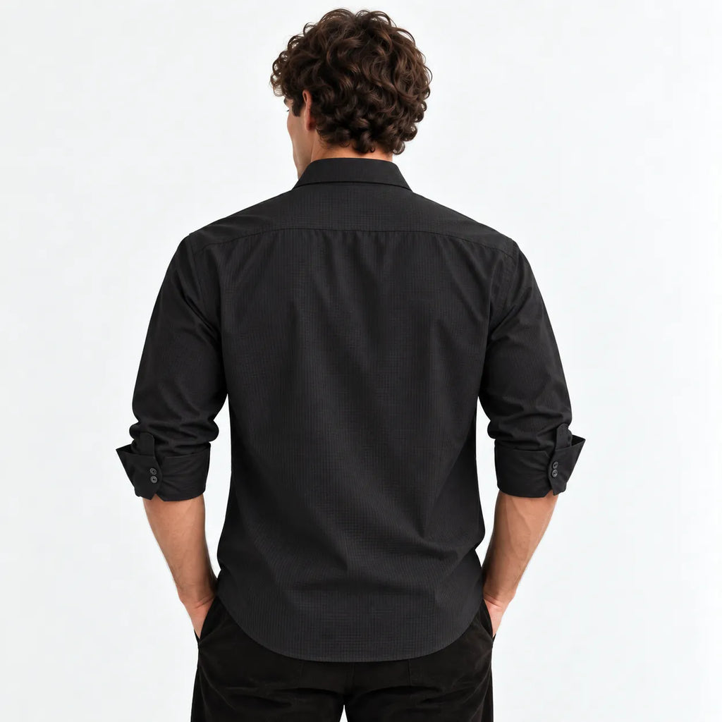 Men’s Black Textured Full-Sleeve Shirt