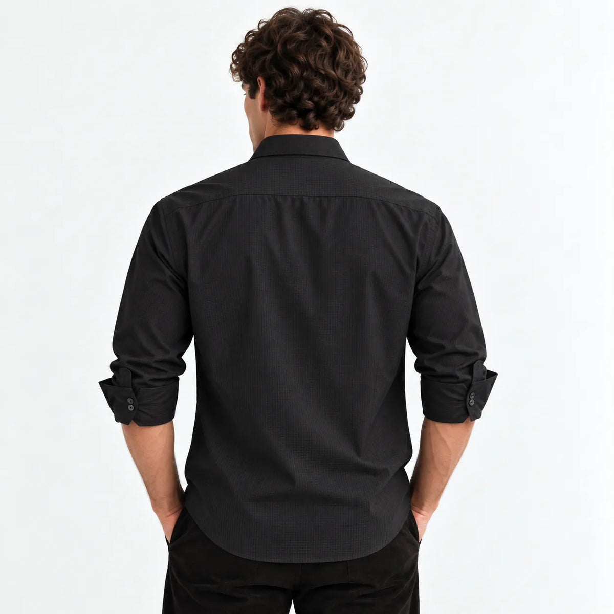 Men’s Black Textured Full-Sleeve Shirt
