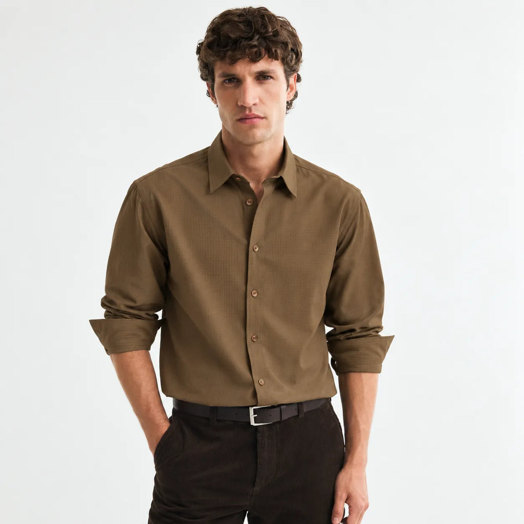 Men’s Olive Brown Textured Full-Sleeve Shirt