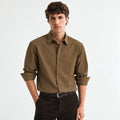 Men’s Olive Brown Textured Full-Sleeve Shirt