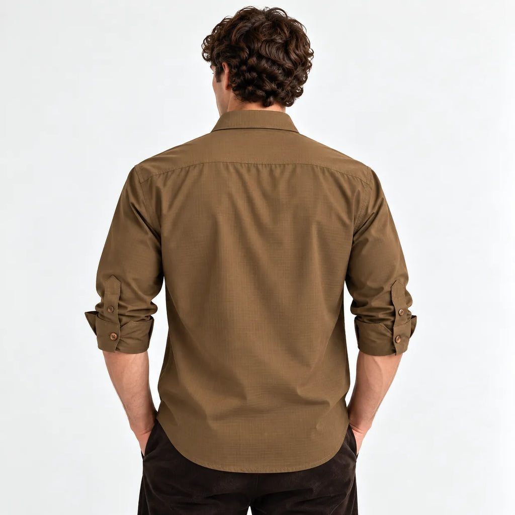 Men’s Olive Brown Textured Full-Sleeve Shirt