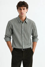 Dark Green Striped Modern Fit Shirt