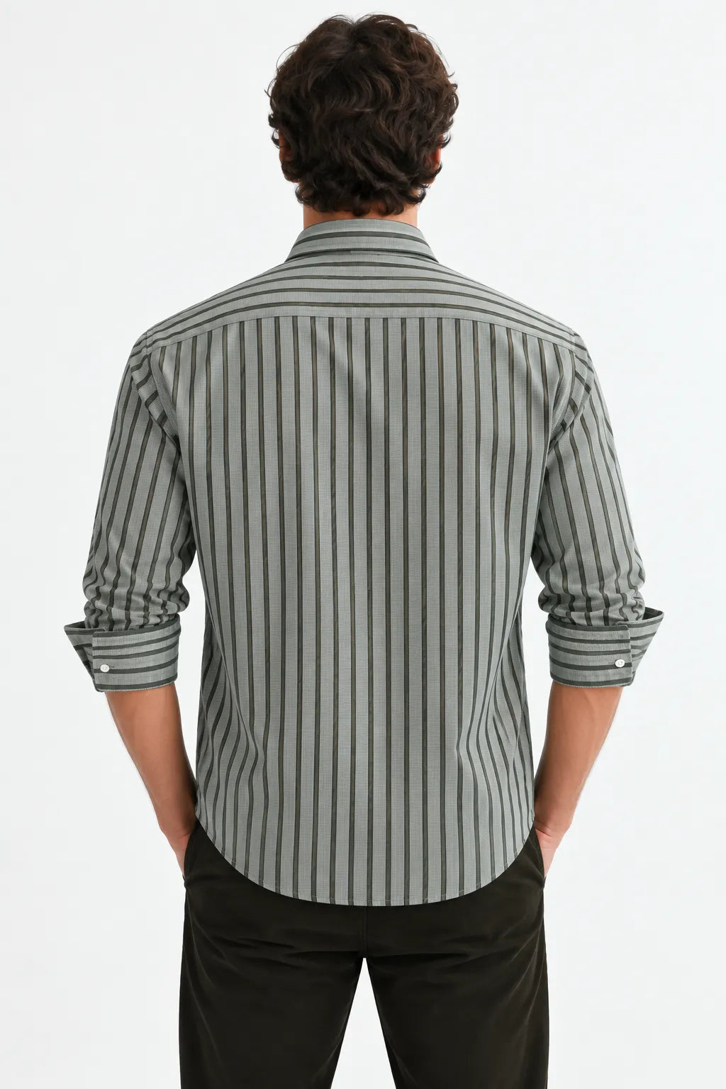 Dark Green Striped Modern Fit Shirt