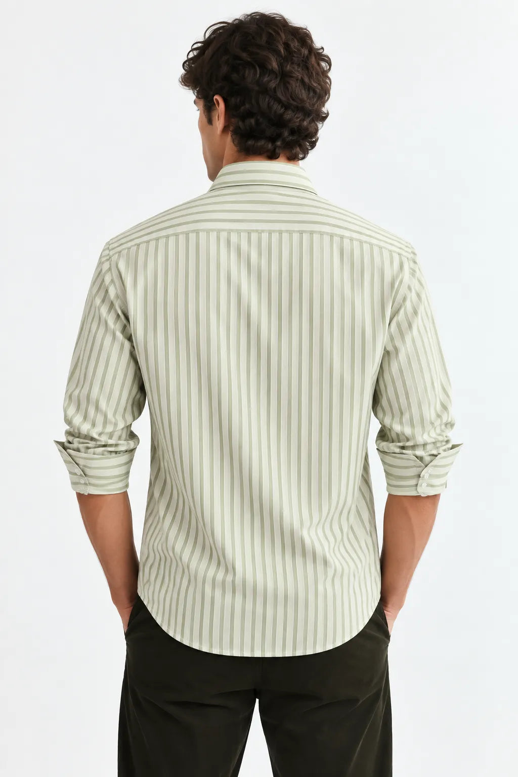 Sage Green Striped Modern Fit Shirt
