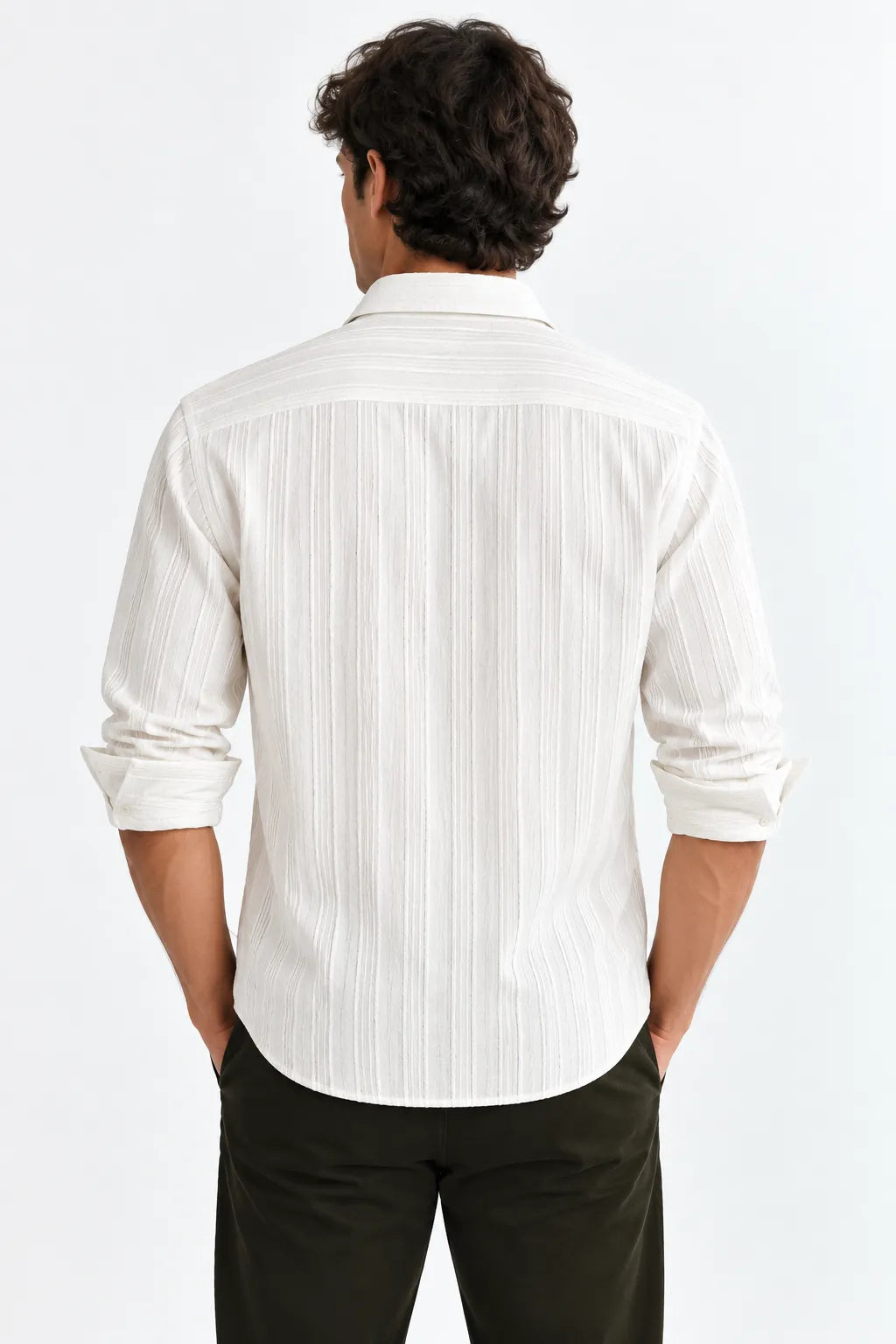 Men’s White Textured Full-Sleeve Shirt