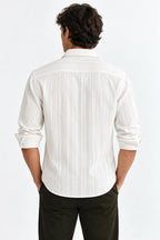 Men’s White Textured Full-Sleeve Shirt