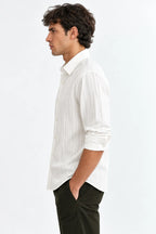 Men’s White Textured Full-Sleeve Shirt