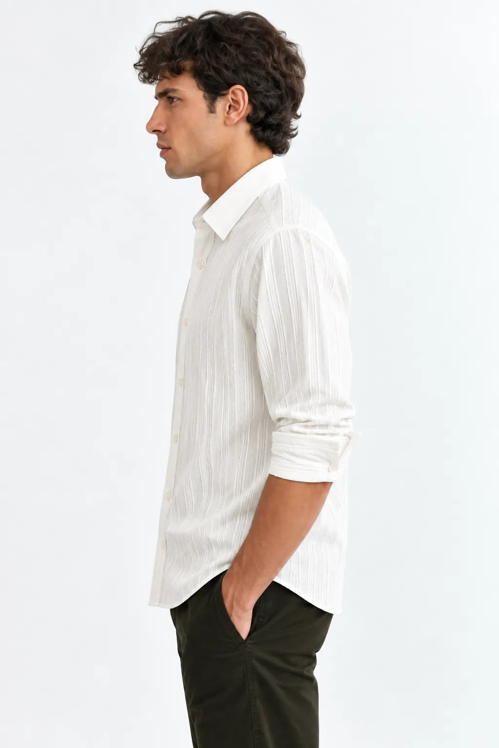 Men’s White Textured Full-Sleeve Shirt