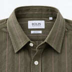 Olive Green Textured Striped Modern Fit Shirt