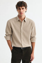 Beige Textured Modern Fit Shirt