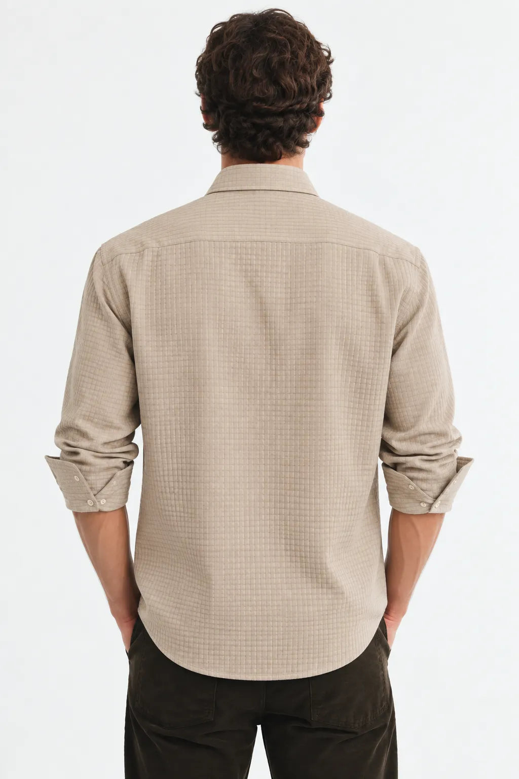 Beige Textured Modern Fit Shirt
