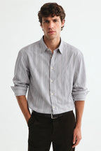 Grey Textured Striped Modern Fit Shirt