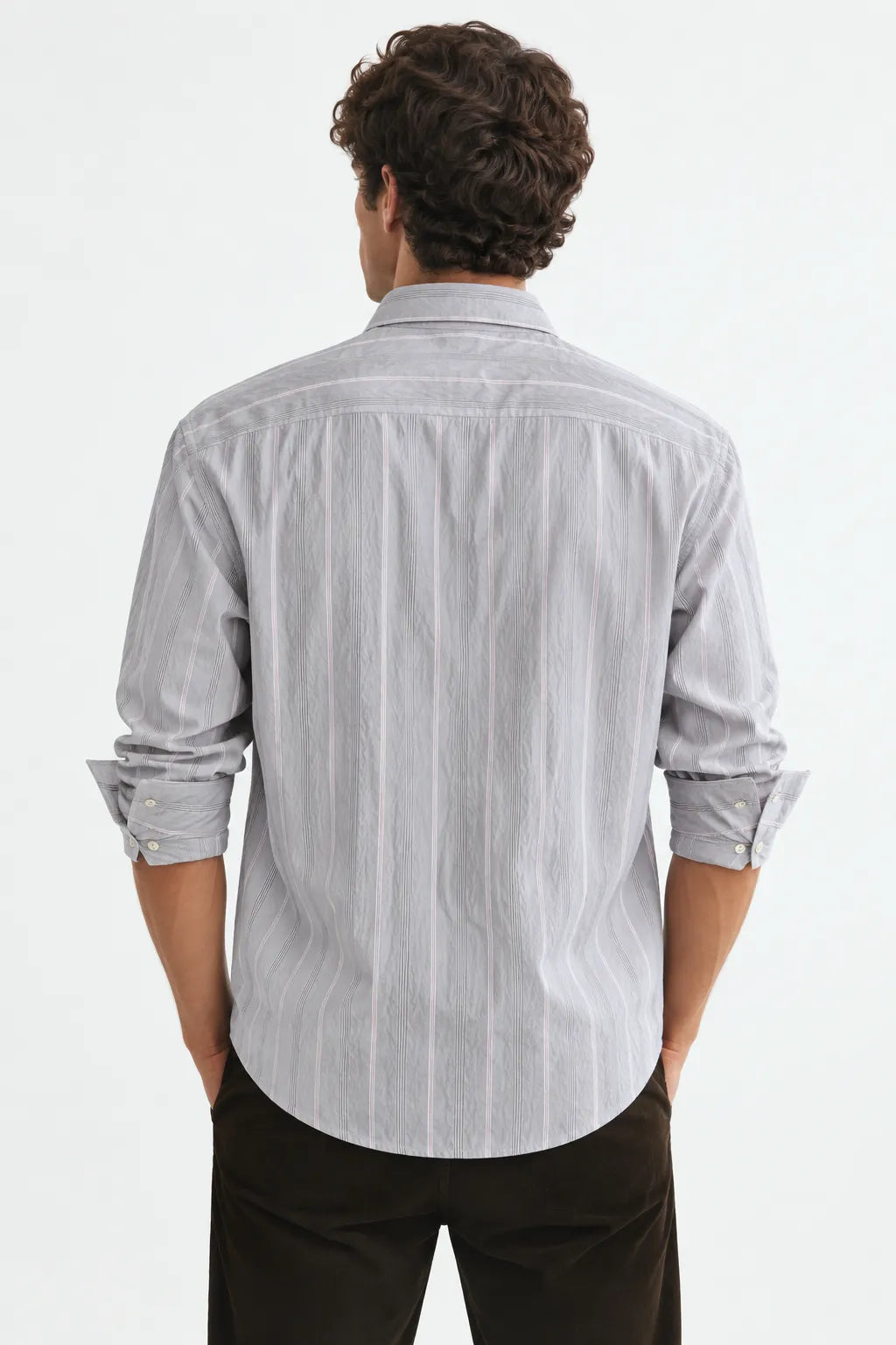 Grey Textured Striped Modern Fit Shirt