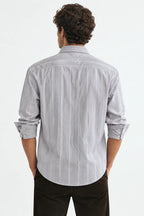 Grey Textured Striped Modern Fit Shirt