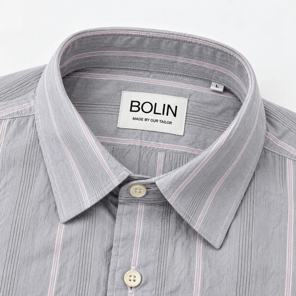 Grey Textured Striped Modern Fit Shirt