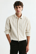 Cream Striped Modern Fit Shirt