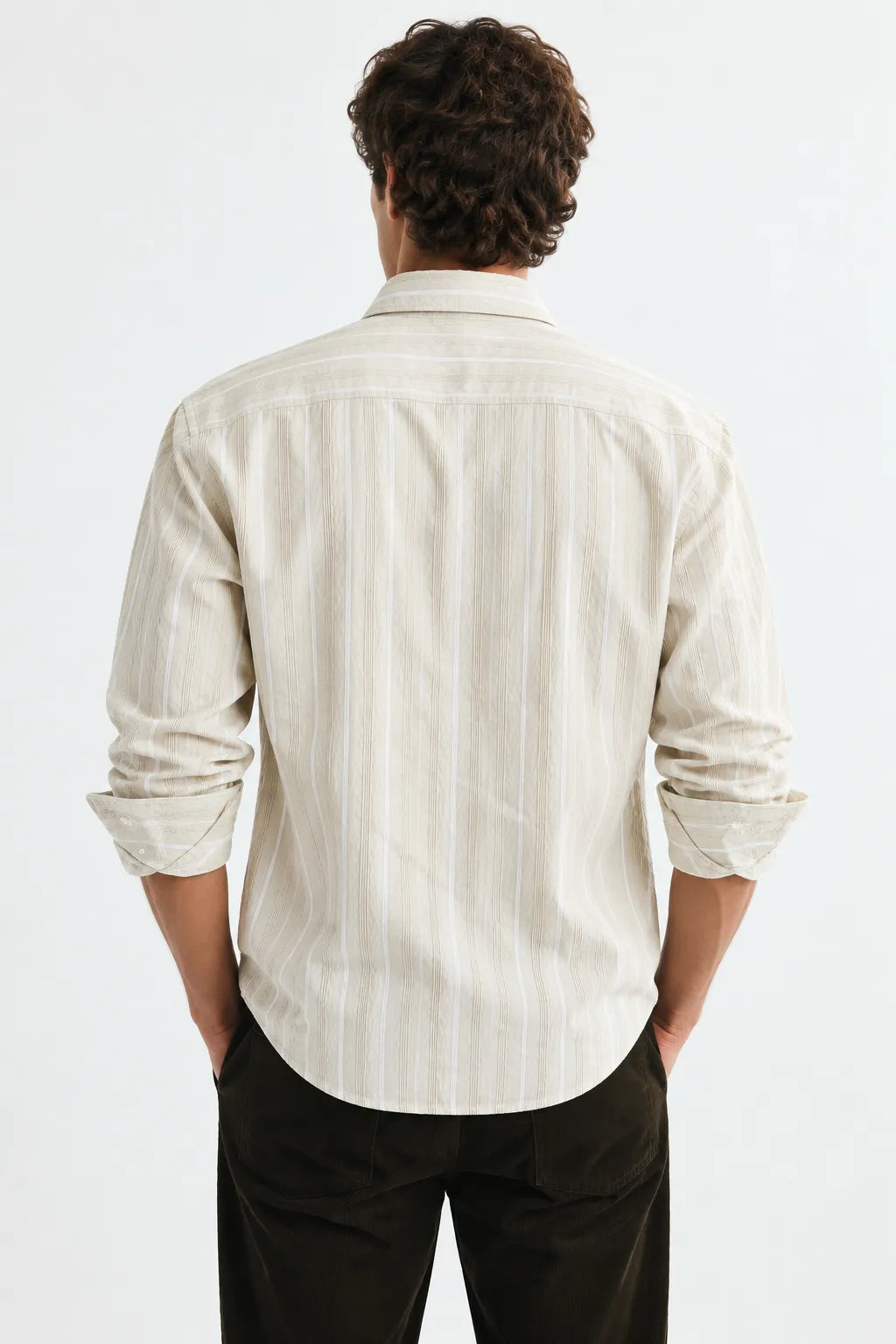 Cream Striped Modern Fit Shirt