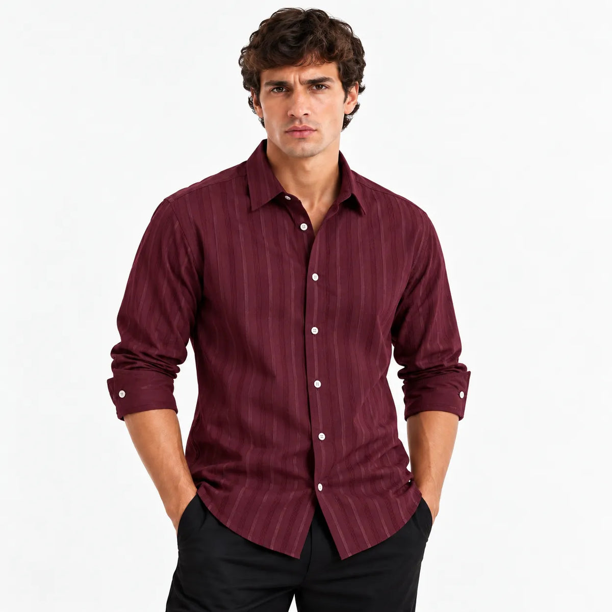 Brown Striped Modern Fit Shirt