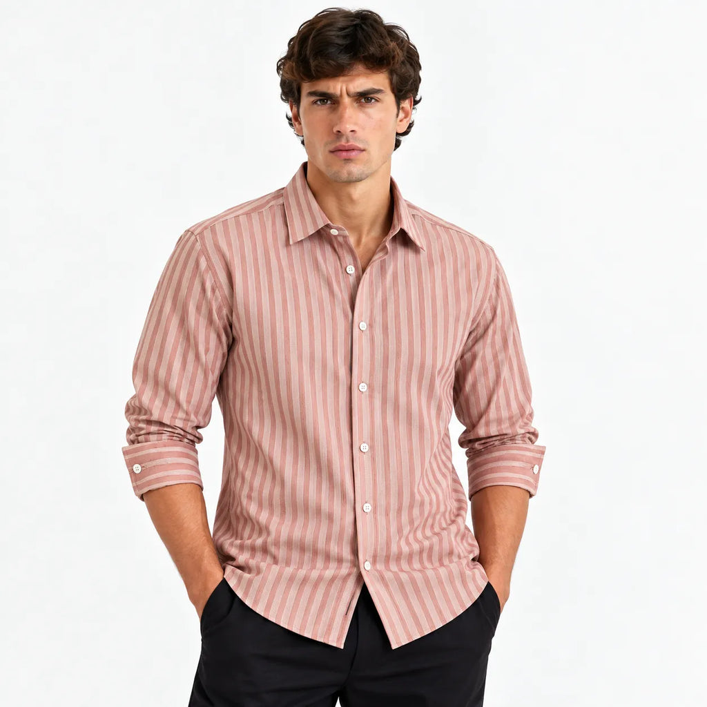 Dusty Pink Striped Modern Fit Shirt