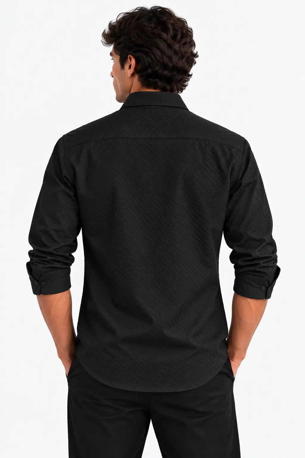 Black Textured Modern Fit Shirt