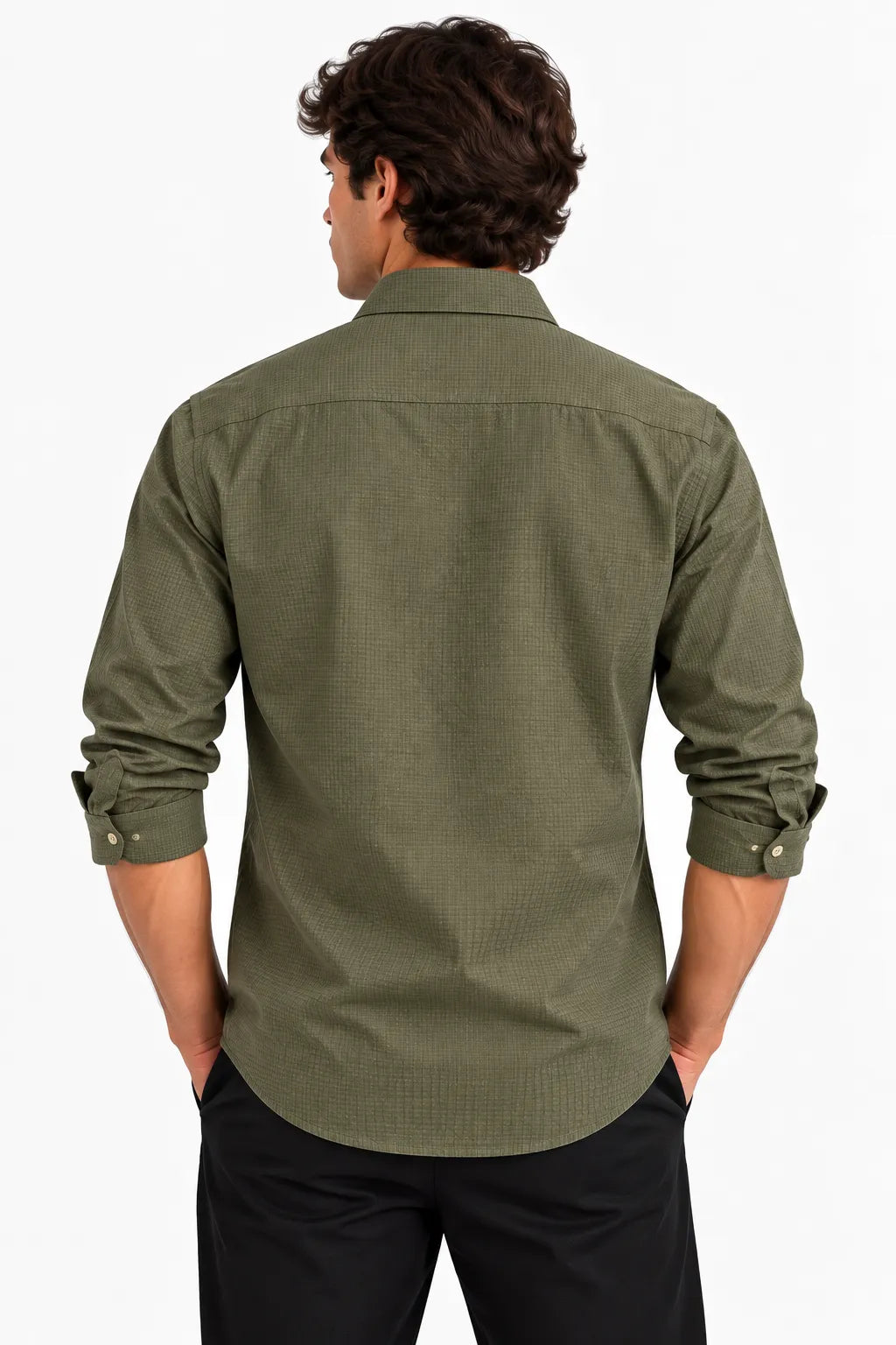 Olive Green Textured Modern Fit Shirt