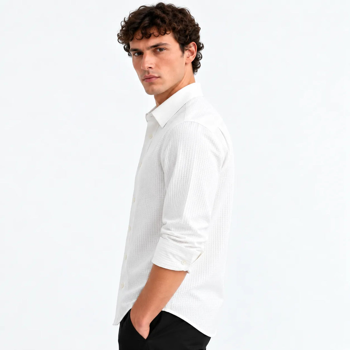 White Textured Shirt Sleeve