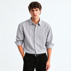 Grey Textured Striped Modern Fit Shirt