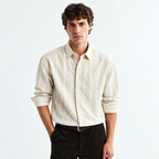 Cream Striped Modern Fit Shirt