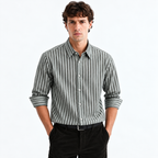 Dark Green Striped Modern Fit Shirt