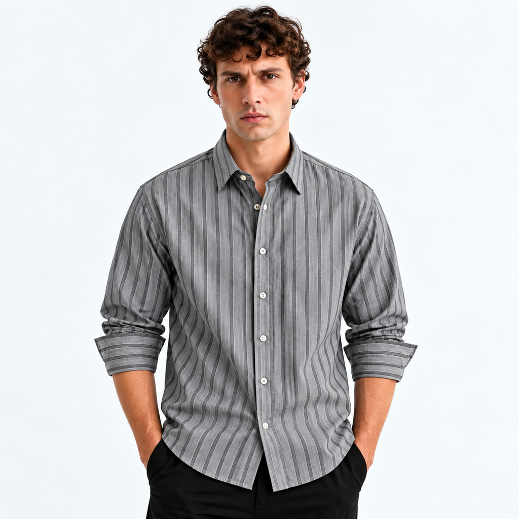 Grey Striped Modern Fit Shirt