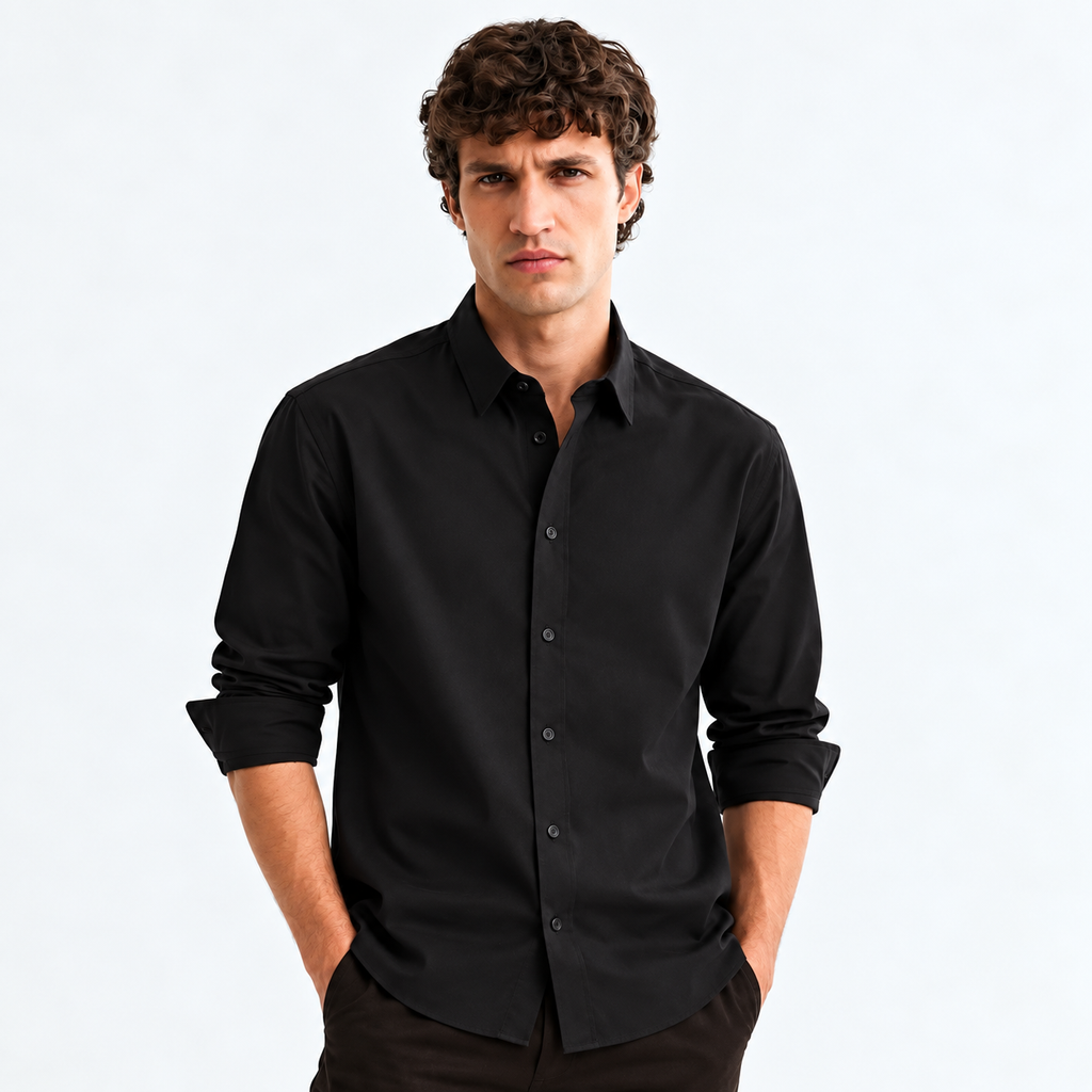 Men’s Black Japanese Fabric Full-Sleeve Shirt