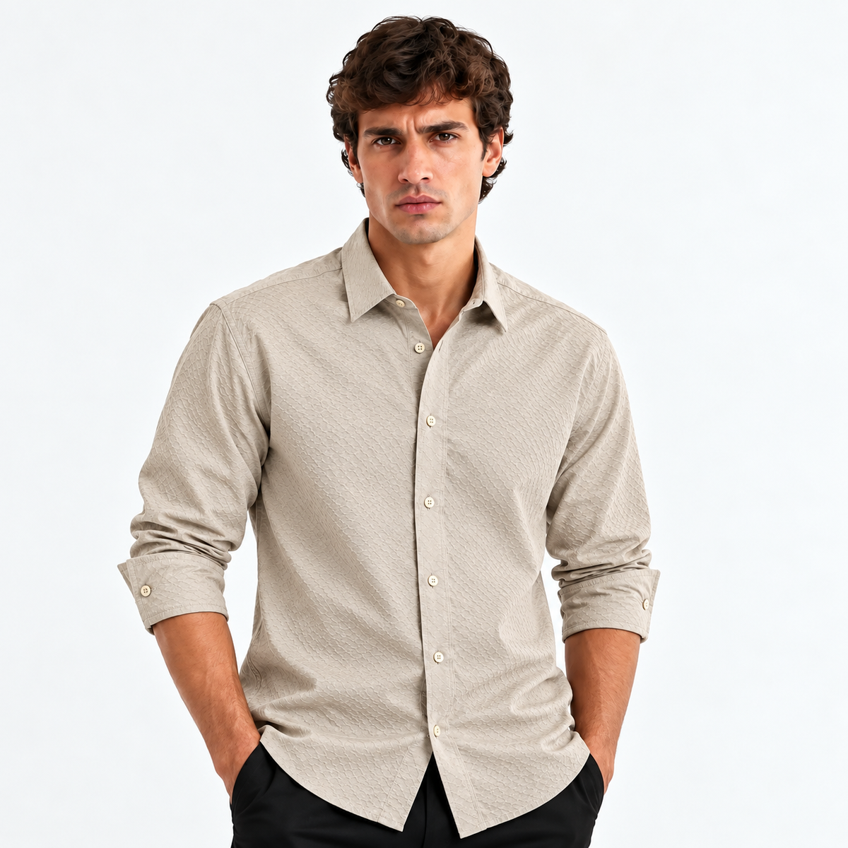 Off-White Textured Modern Fit Shirt