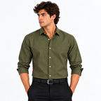 Olive Green Textured Modern Fit Shirt