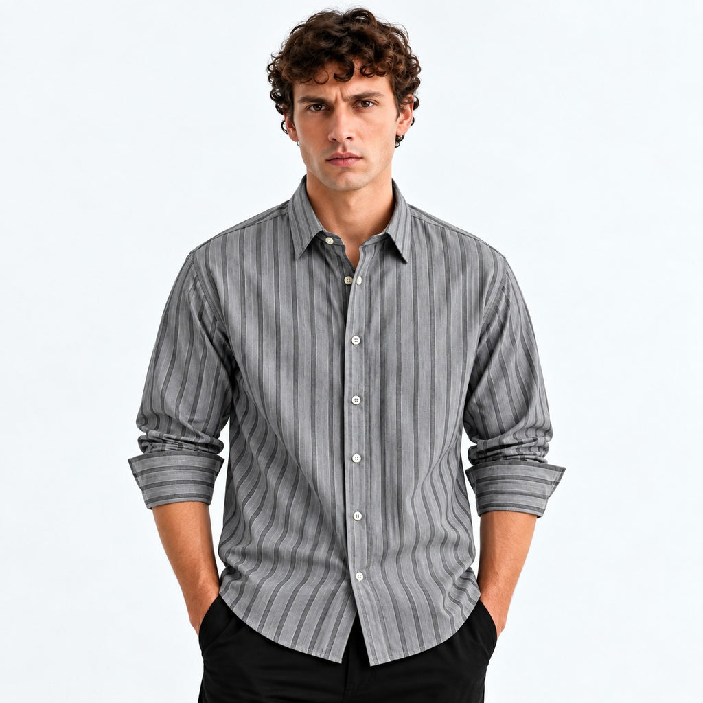 Black & White Striped Modern Fit Shirt
