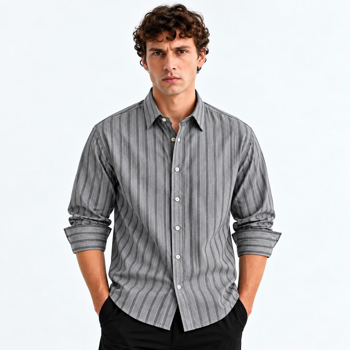 Black & White Striped Modern Fit Shirt