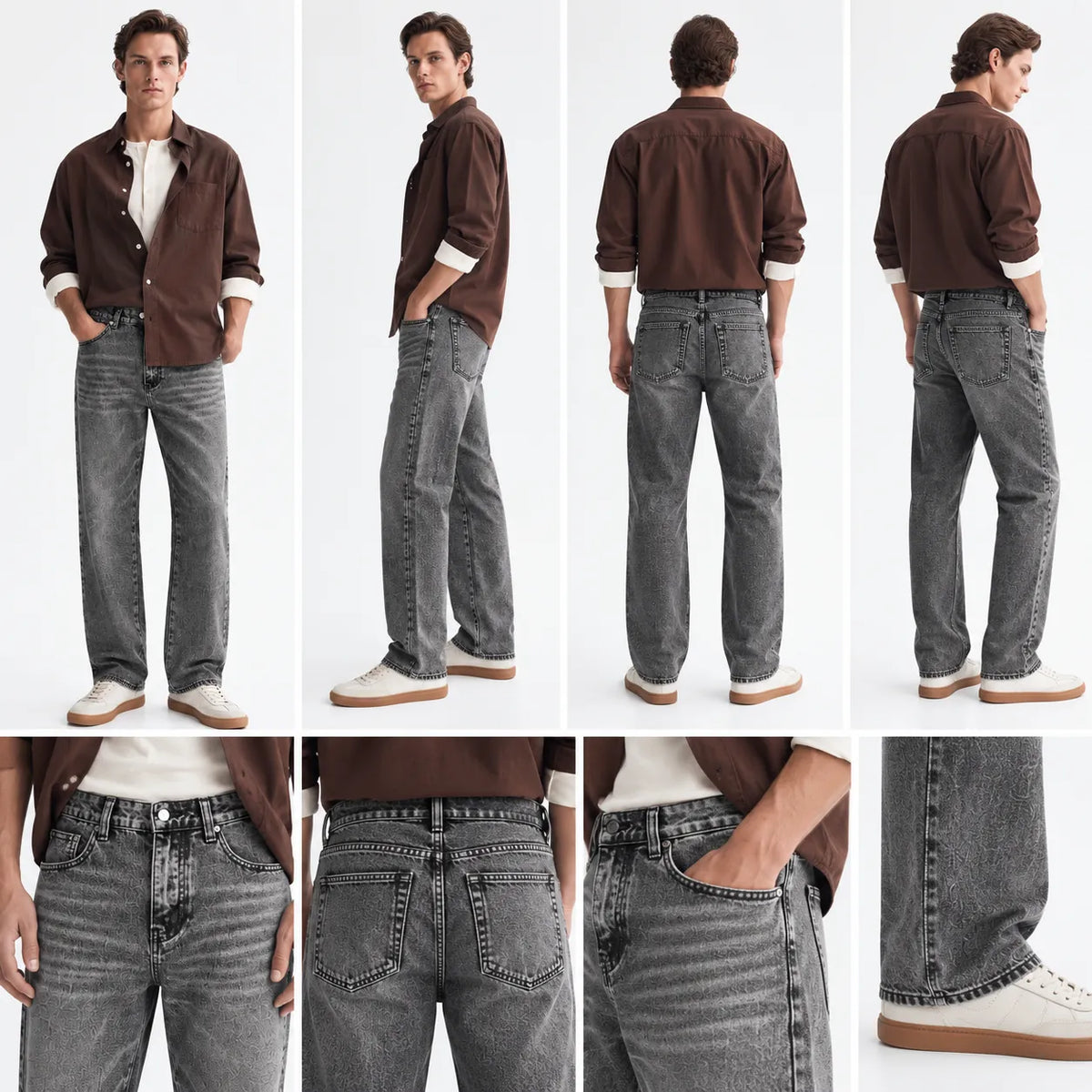 Grey Washed Straight-Fit Jeans