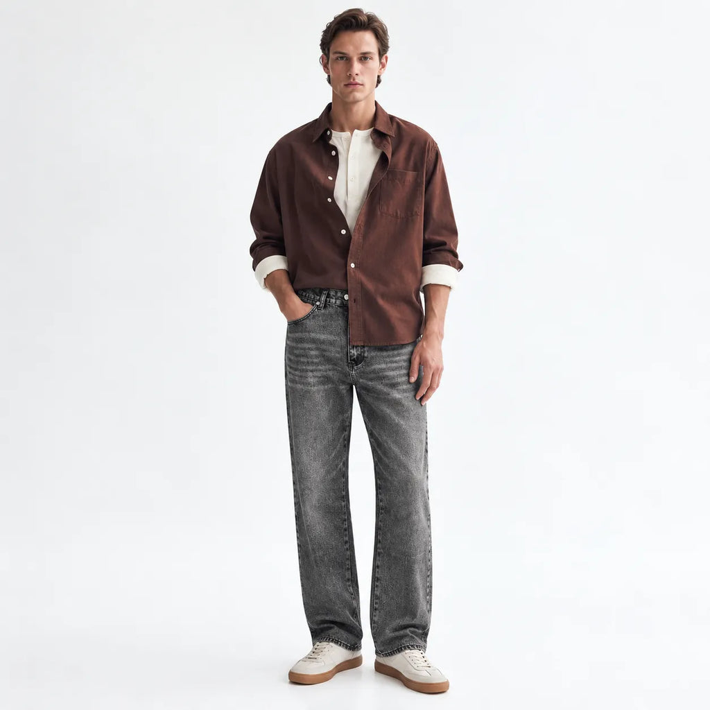 Grey Washed Straight-Fit Jeans